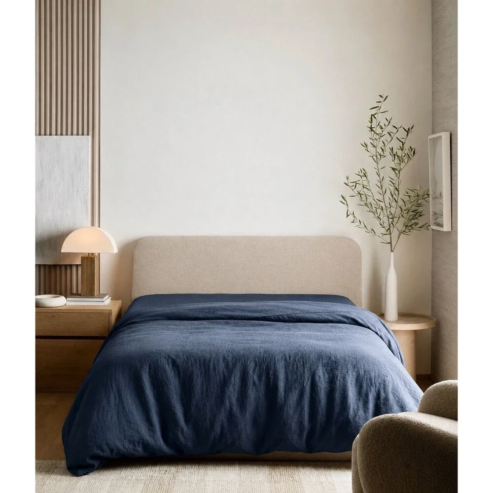 Quince European 100% Linen Duvet Cover King Cal King Navy $174 Retail NEW